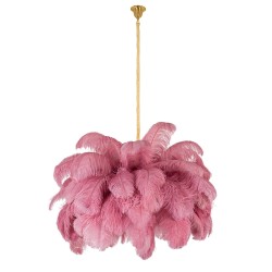 MOOSEE lampa wisząca TIFFANY 135 różowa   mosiądz / naturalne pióra
