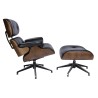 Fotel LOUNGE czarny / orzech z podnóżkiem