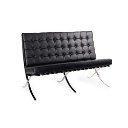 Sofa dwuosobowa BARCELON PRESTIGE PLUS czarna - włoska selekcjonowana skóra naturalna, stal