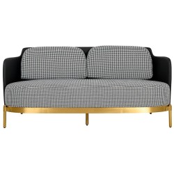 Sofa VENICE tkanina pepitka biało-czarna ekoskóra - złota podstawa