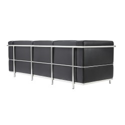 Sofa trzyosobowa SOFT LC2 czarna - włoska skóra naturalna, metal