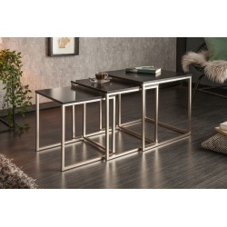 INVICTA zestaw stolików NEW ELEMENTS czarny - MDF, podstawa chromowana