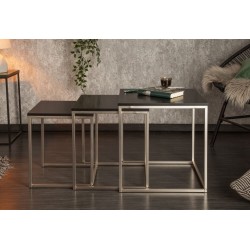 INVICTA zestaw stolików NEW ELEMENTS czarny - MDF, podstawa chromowana