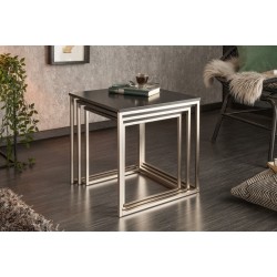 INVICTA zestaw stolików NEW ELEMENTS czarny - MDF, podstawa chromowana