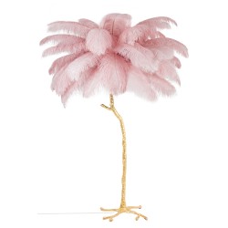 Lampa podłogowa TIFFANY 175 różowa mosiądz / naturalne pióra