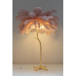 Lampa podłogowa TIFFANY 175 różowa mosiądz / naturalne pióra