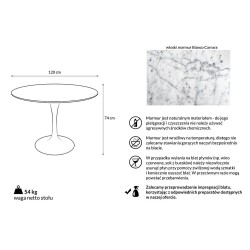 Stół TULIP MARBLE 120 CARRARA biały -     marmur, metal