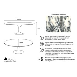 Stół TULIP ELLIPSE MARBLE ARABESCATO 200  biały - marmur, metal
